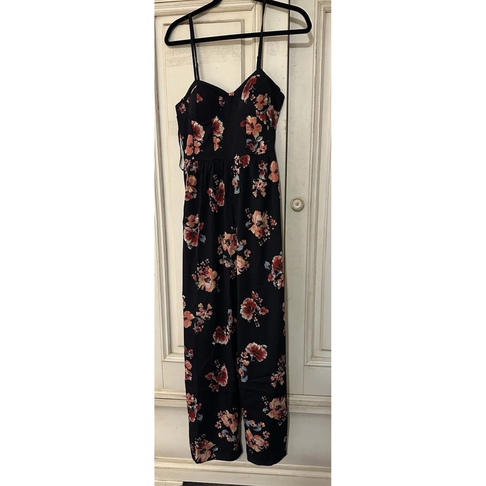 Band of Gypsies Women's Navy Floral Bohemian Sweetheart Strappy Jumpsuit med
